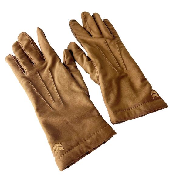 Vintage 80s Isotoner Brown Nylon Leather Driving Gloves S/M Lightweight Soft - Picture 1 of 16